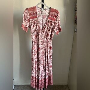 Knox Rose Pink & Red Faux Wrap Boho Sundress